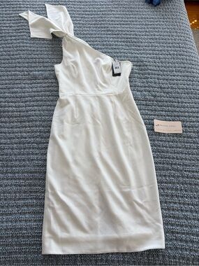 Adrianna Papell Ivory One-Shoulder Bow Sheath Dress